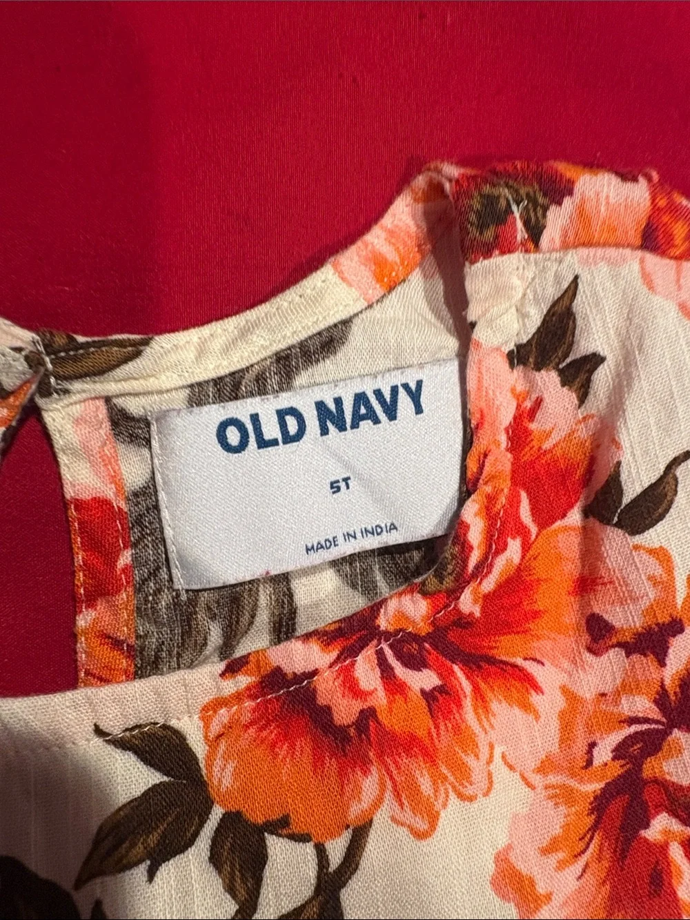Old Navy Cream Floral Blouse with Orange & Brown Print
